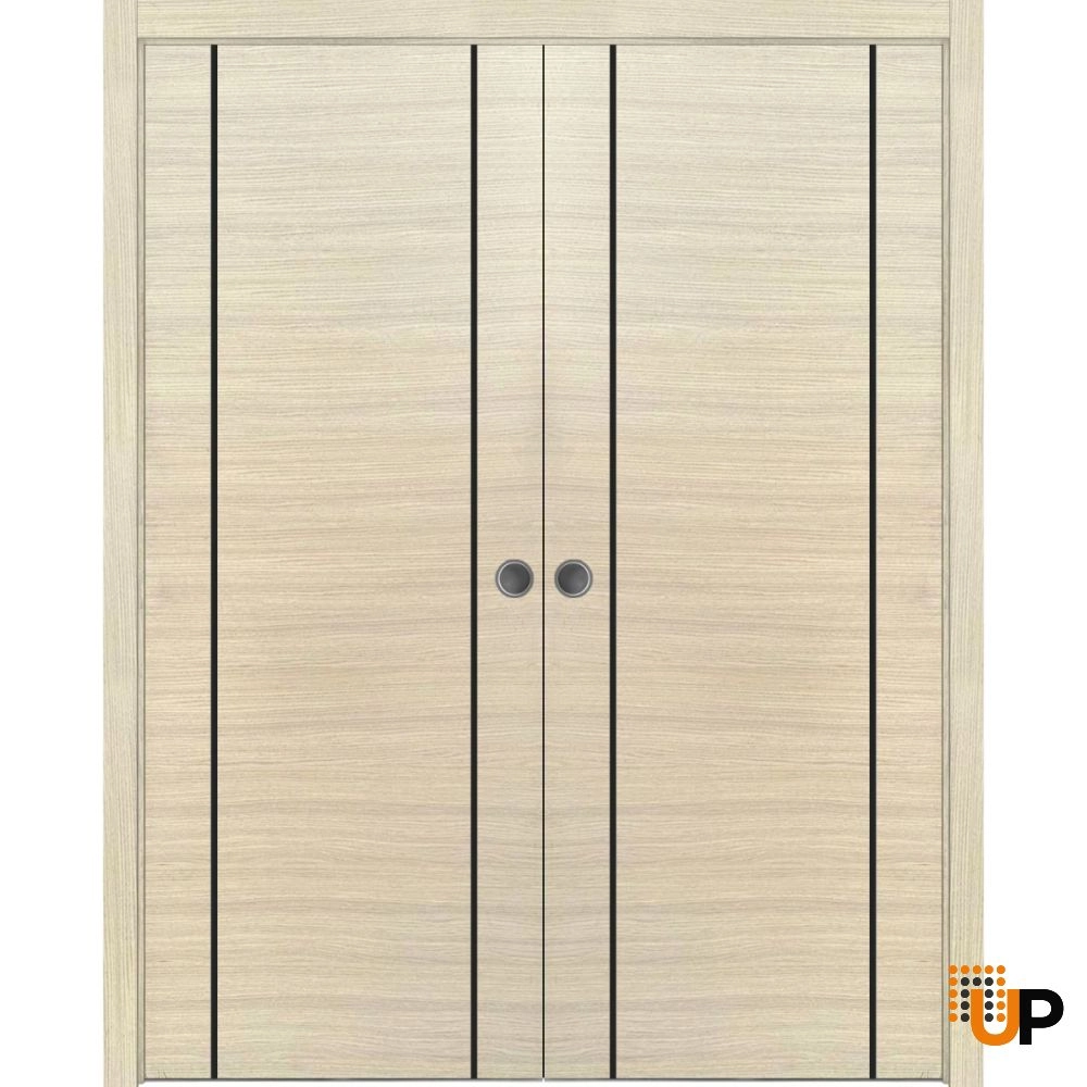 Double solid wood with honeycomb sliding modern interior pocket double door | Planum 0017 Natural Veneer | 36 x 80 (2* 18x80) photo#1