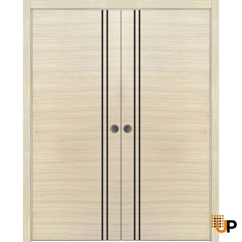 Double solid wood with honeycomb sliding modern interior pocket double door | Planum 0016 Natural Veneer | 36 x 80 (2* 18x80) photo#1