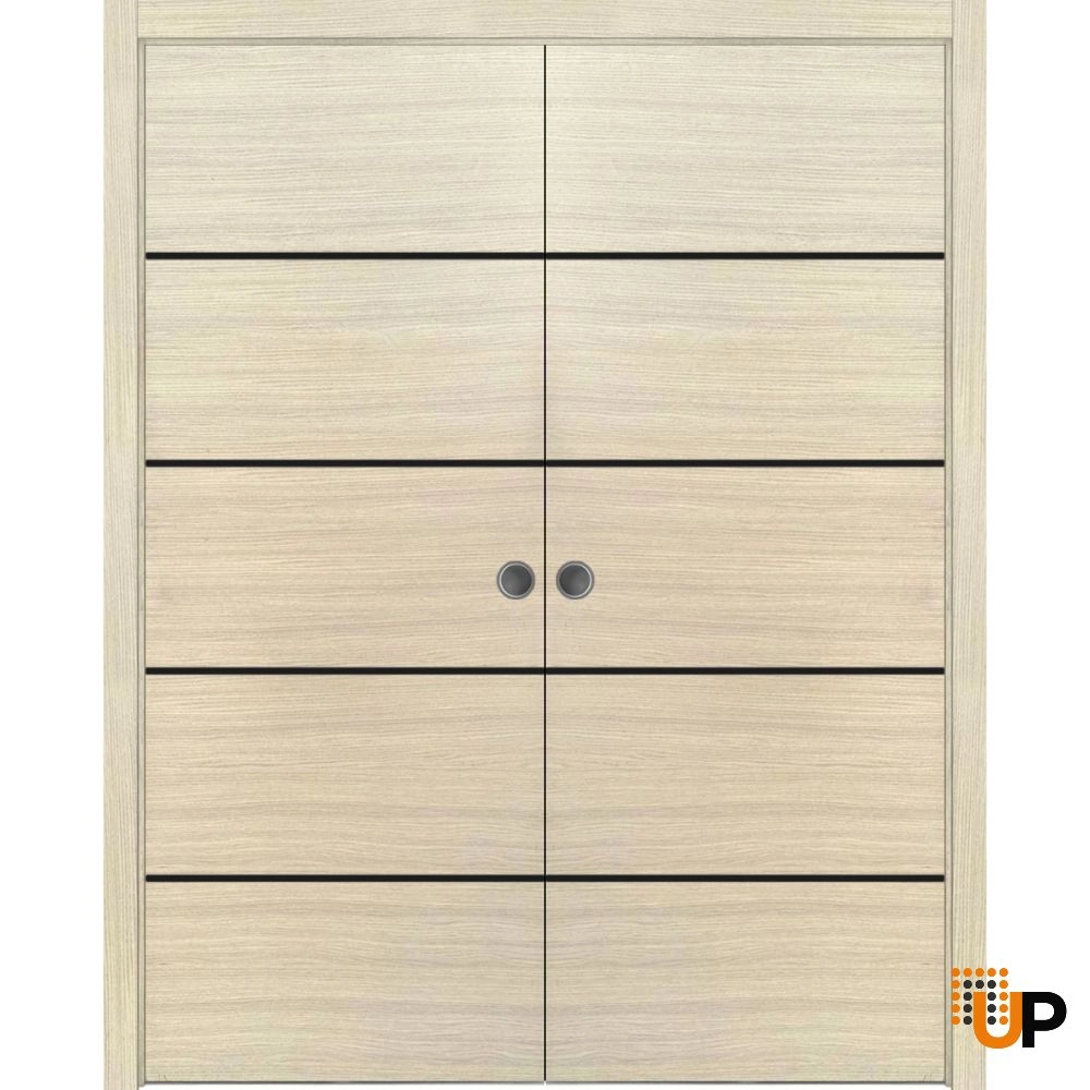 Double solid wood with honeycomb sliding modern interior pocket double door | Planum 0015 Natural Veneer | 36 x 80 (2* 18x80) photo#1