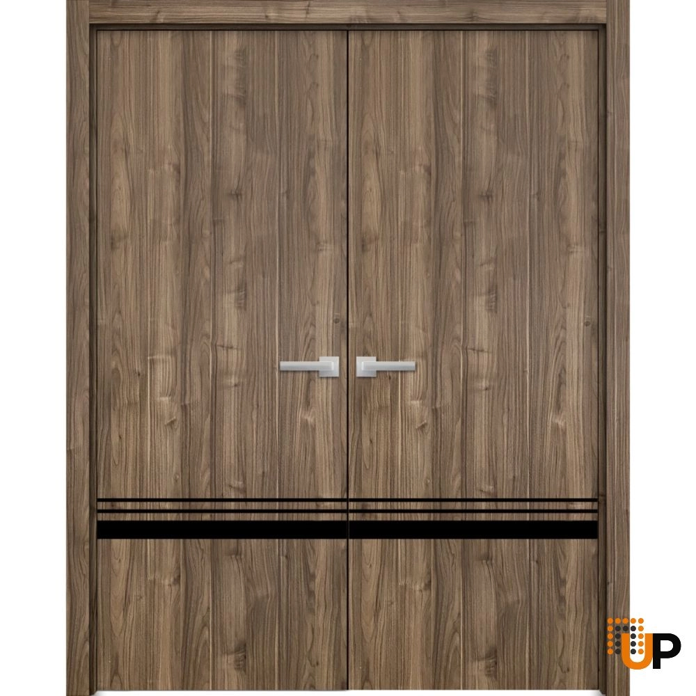 Double solid wood with honeycomb french interior swing double door | Planum 0012 Walnut | 36 x 80 (2* 18x80) photo#1