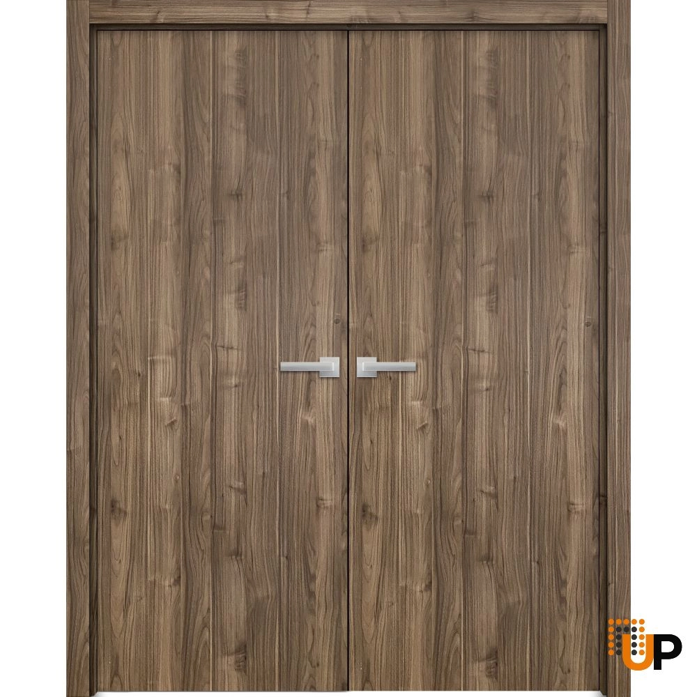 Double solid wood with honeycomb french interior swing double door | Planum 0010 Walnut | 36 x 80 (2* 18x80) photo#1