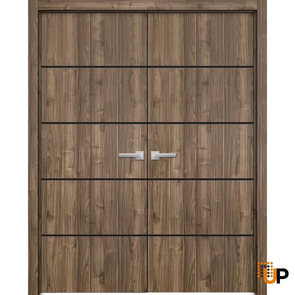 Double solid wood with honeycomb french interior swing double door | Planum 0015 Walnut | 36 x 80 (2* 18x80) photo#1