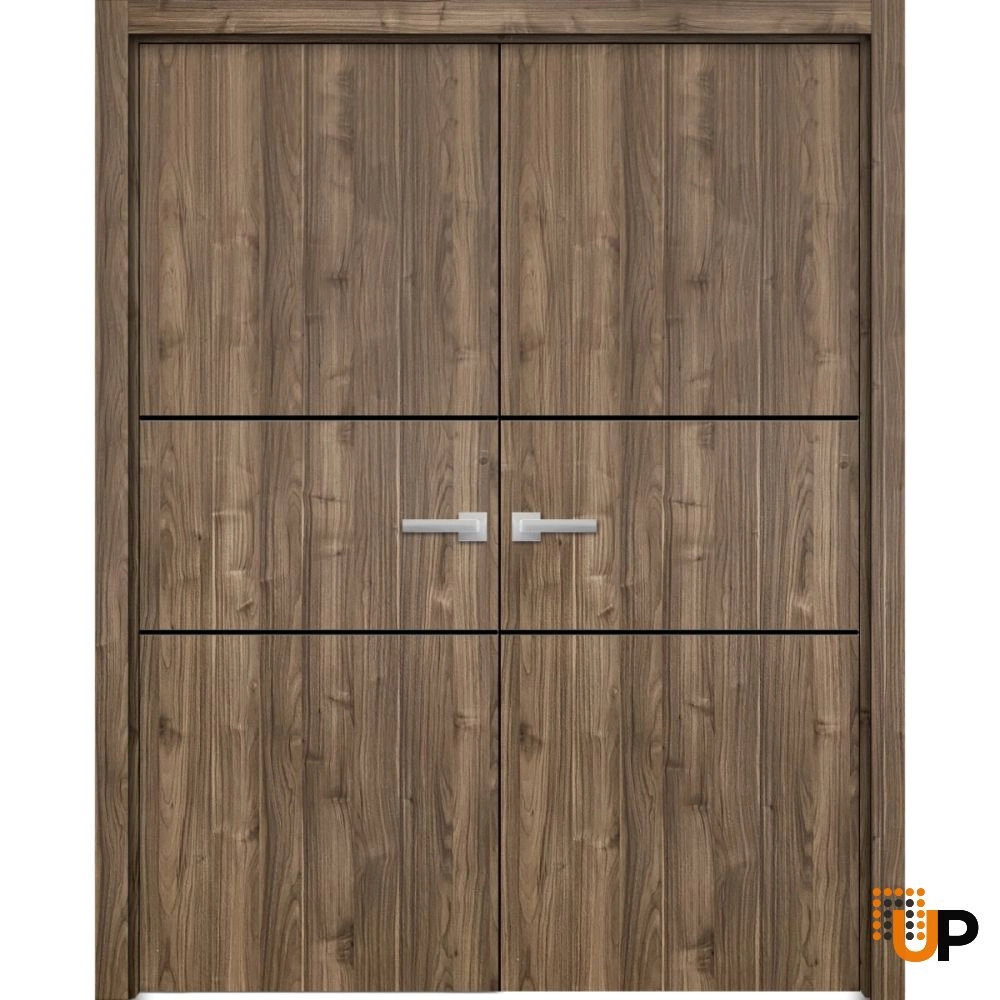 Double solid wood with honeycomb french interior swing double door | Planum 0014 Walnut | 36 x 80 (2* 18x80) photo#1