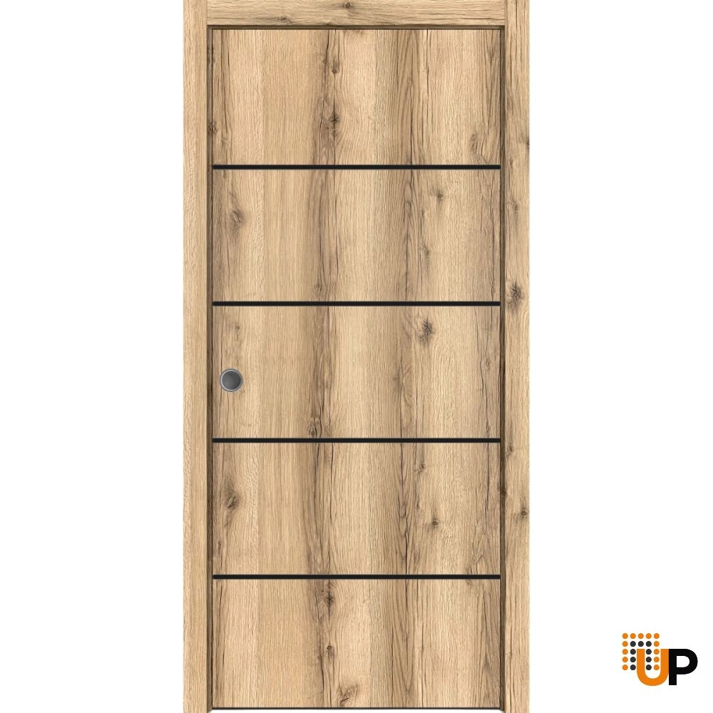 Single solid wood with honeycomb sliding modern interior pocket door | Planum 0015 Oak | 32 x 80 photo#1
