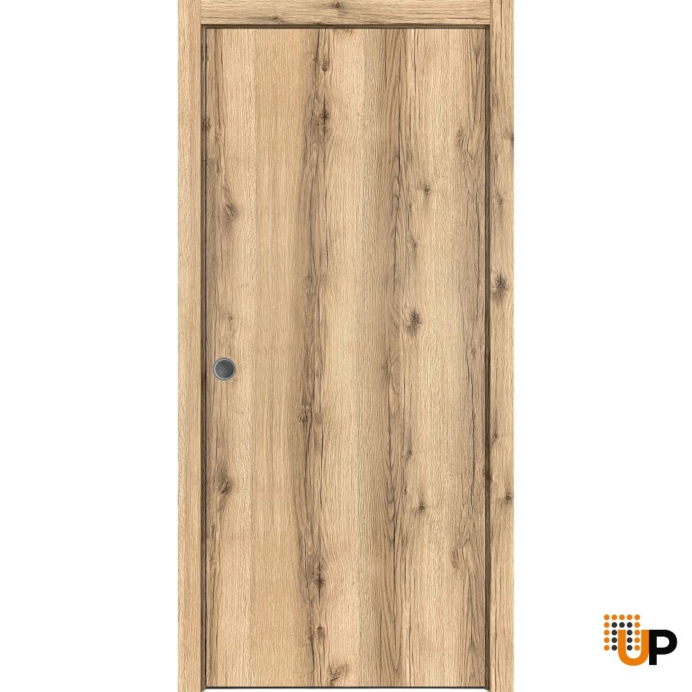 Single solid wood with honeycomb sliding modern interior pocket door | Planum 0010 Oak | 18 x 80 photo#1