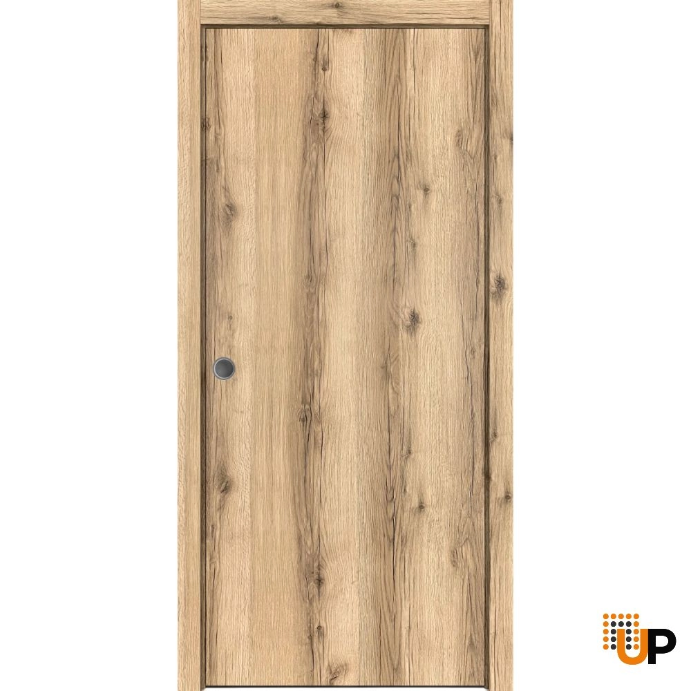 Single solid wood with honeycomb sliding flush interior pocket door | Planum 0010 Oak | 24 x 96 photo#1