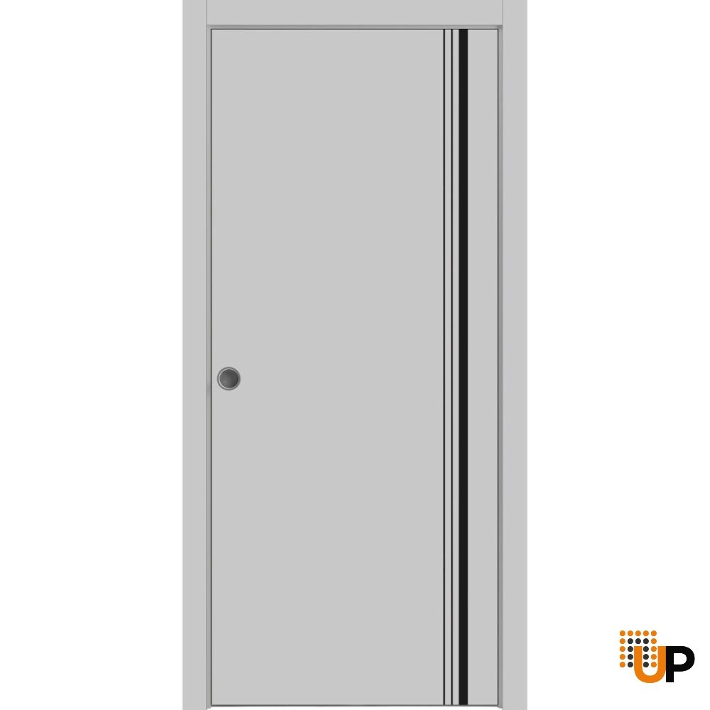 Single solid wood with honeycomb sliding modern interior pocket door | Planum 0011 Matte Grey | 18 x 80 photo#1