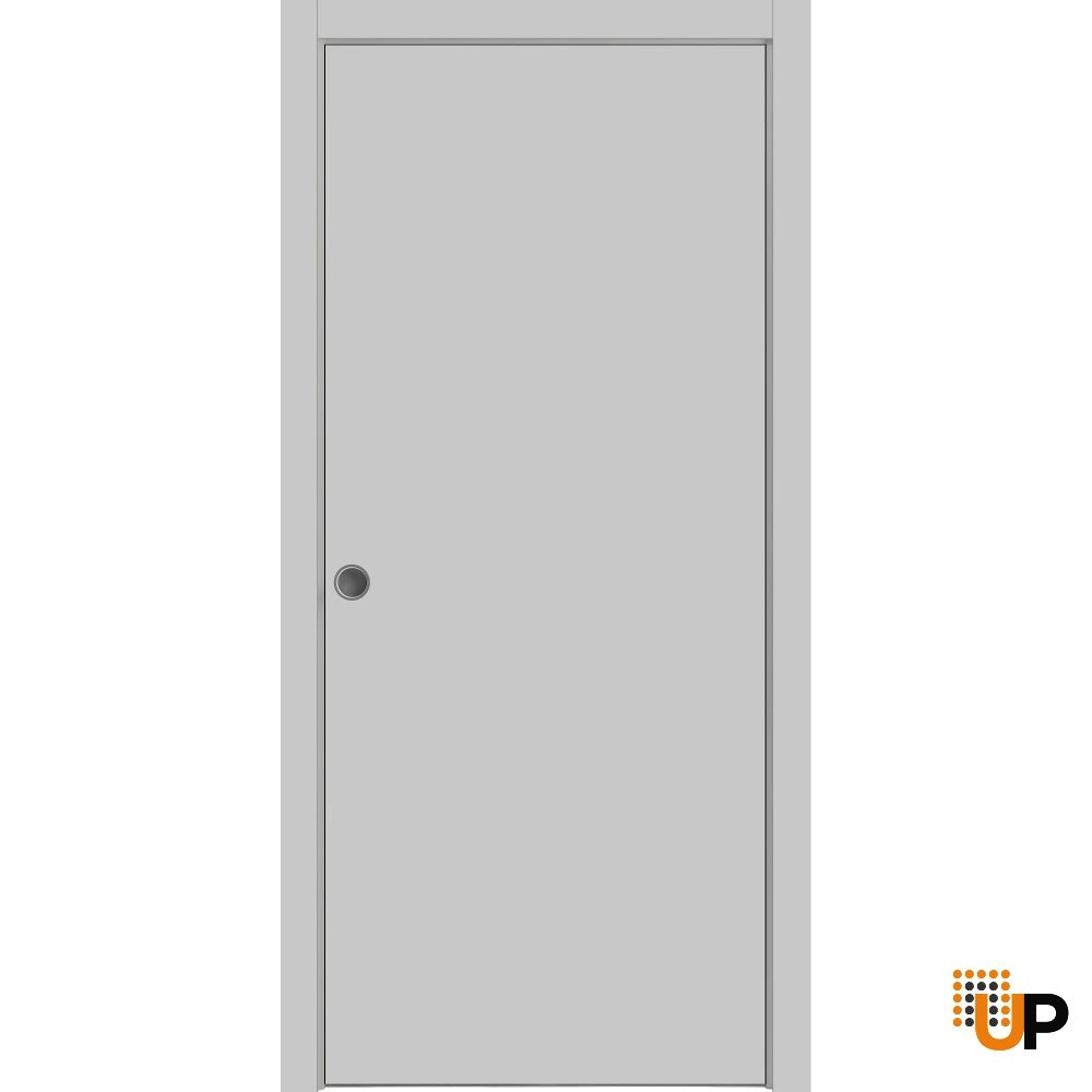 Single solid wood with honeycomb sliding modern interior pocket door | Planum 0010 Matte Grey | 18 x 80 photo#1