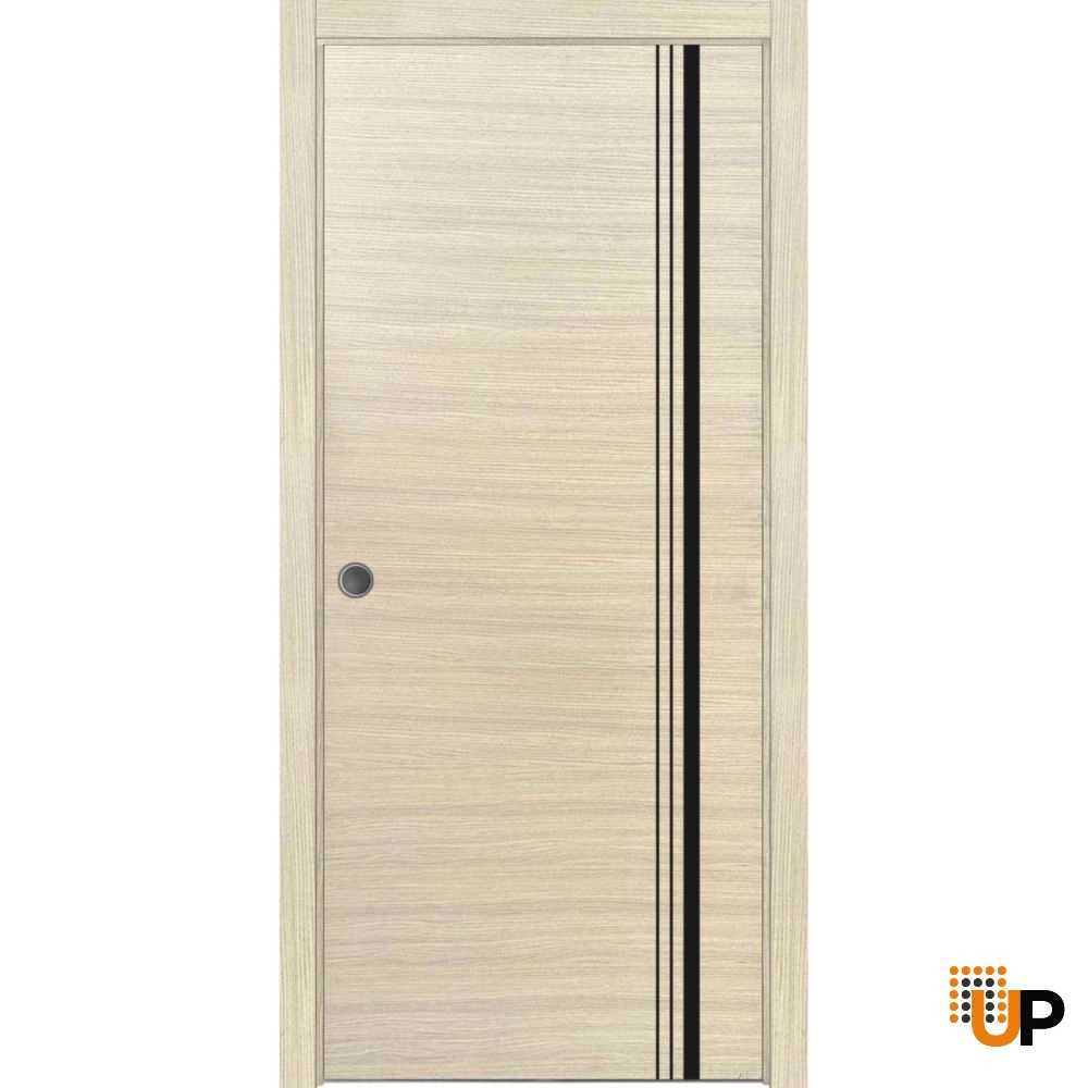 Single solid wood with honeycomb sliding modern interior pocket door | Planum 0011 Natural Veneer | 18 x 80 photo#1