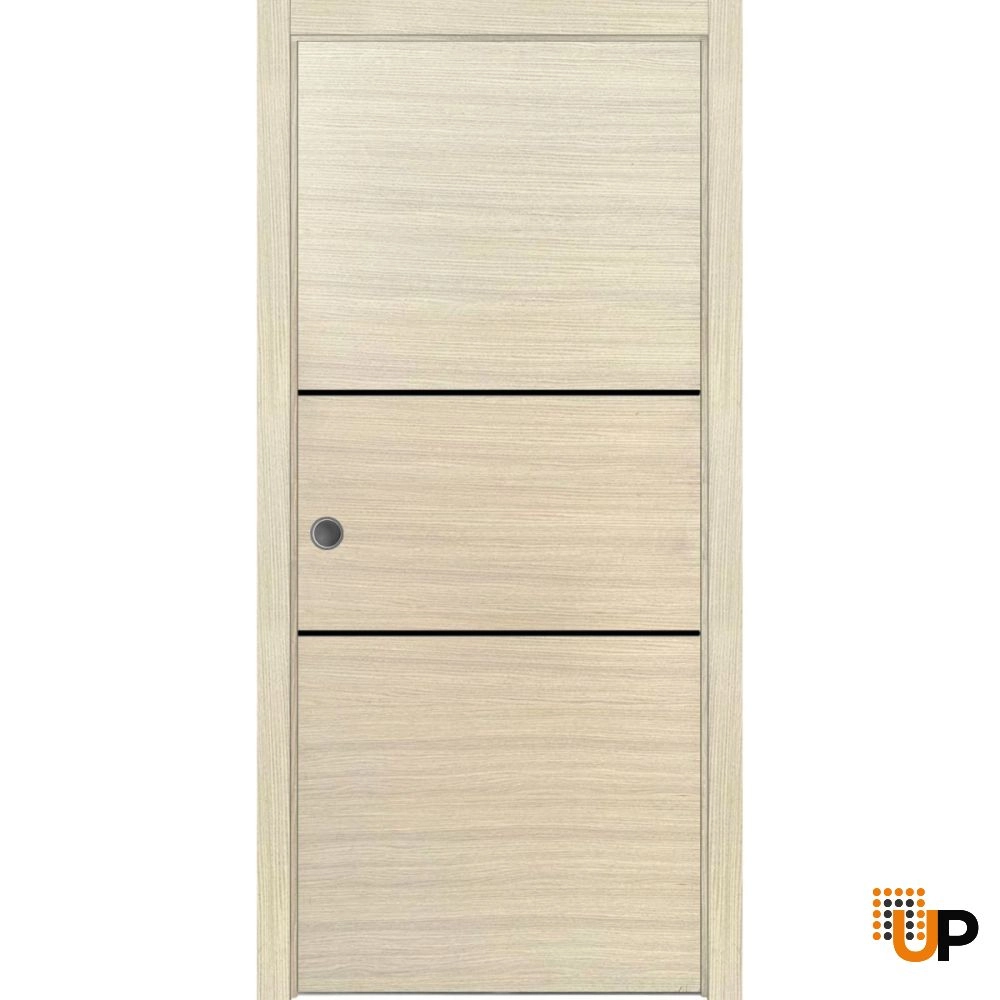 Single solid wood with honeycomb sliding modern interior pocket door | Planum 0014 Natural Veneer | 18 x 80 photo#1