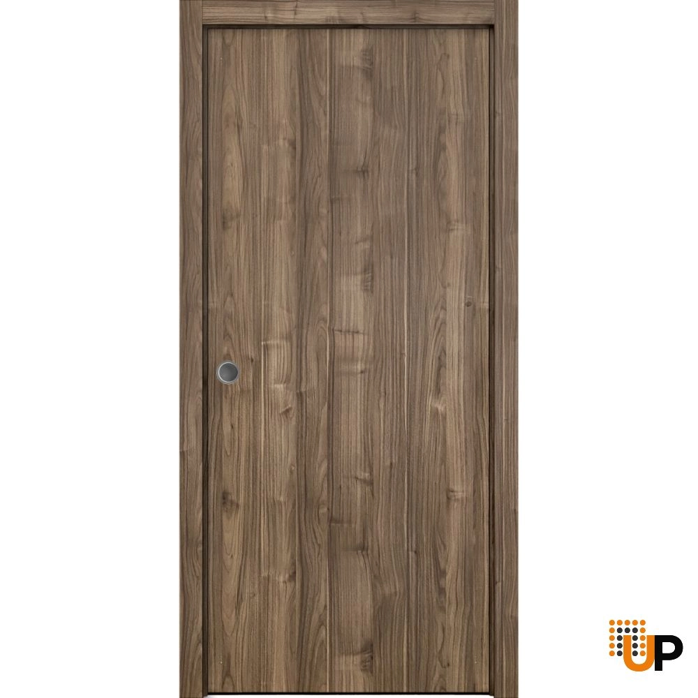Single solid wood with honeycomb sliding modern interior pocket door | Planum 0010 Walnut | 18 x 80 photo#1