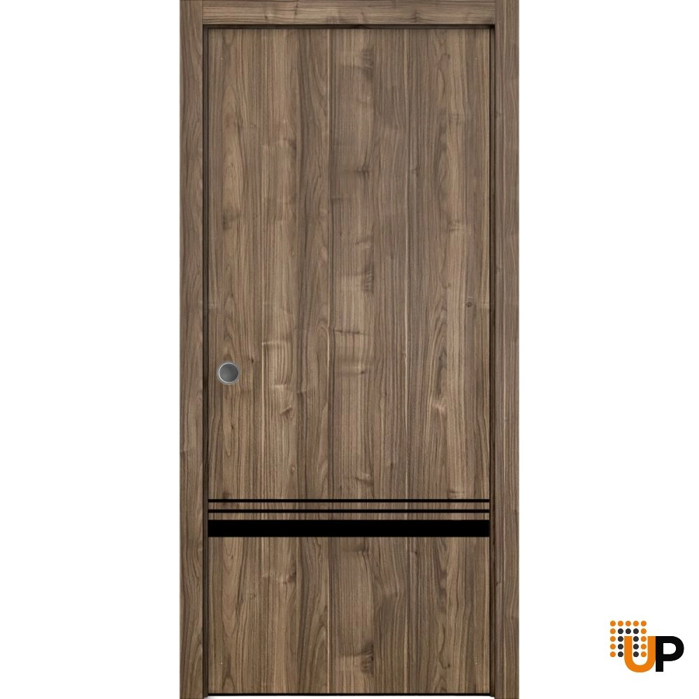 Single solid wood with honeycomb sliding modern interior pocket door | Planum 0012 Walnut | 18 x 80 photo#1