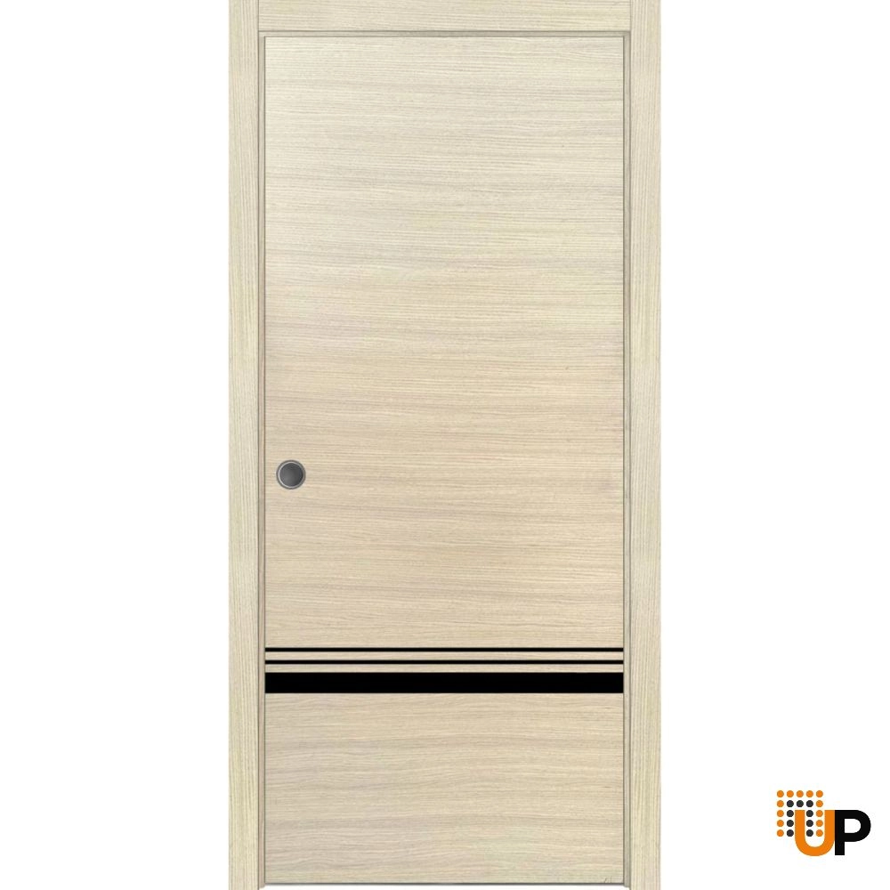Single solid wood with honeycomb sliding modern interior pocket door | Planum 0012 Natural Veneer | 18 x 80 photo#1