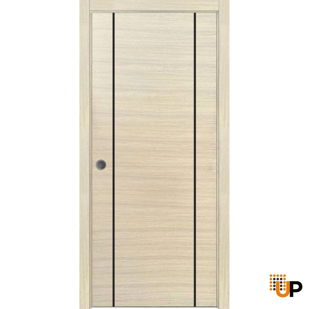 Single solid wood with honeycomb sliding modern interior pocket door | Planum 0017 Natural Veneer | 18 x 80 photo#1