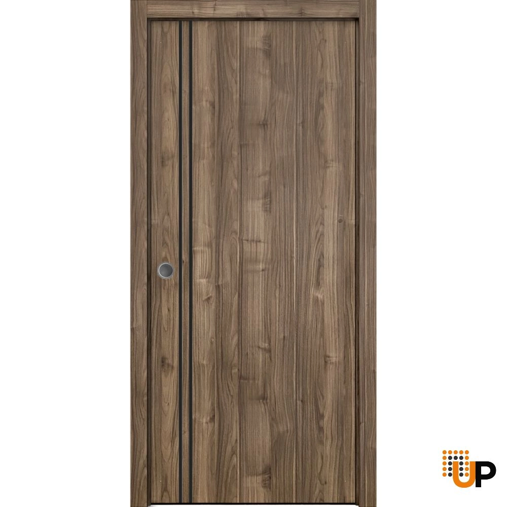 Single solid wood with honeycomb sliding modern interior pocket door | Planum 0016 Walnut | 18 x 80 photo#1