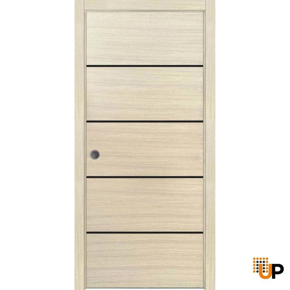 Single solid wood with honeycomb sliding modern interior pocket door | Planum 0015 Natural Veneer | 18 x 80 photo#1