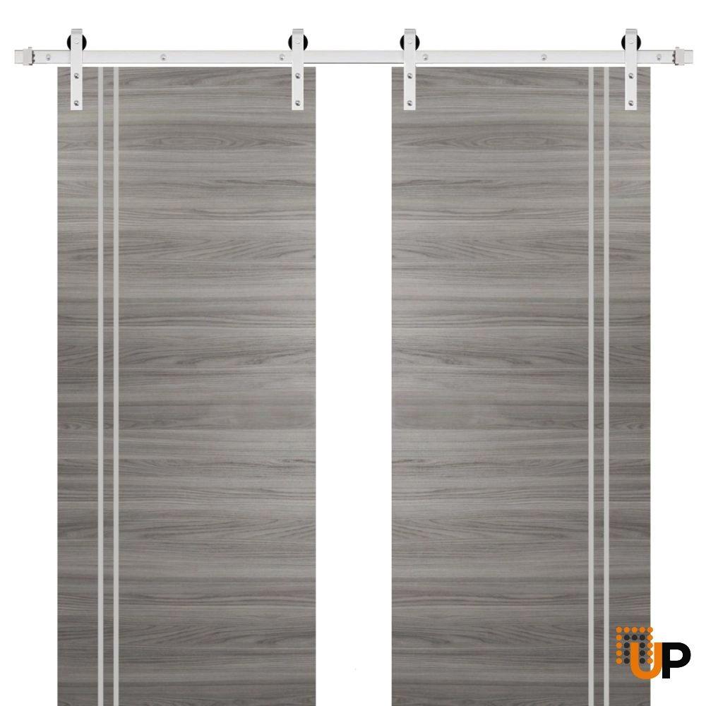 Double solid wood with honeycomb sliding french interior barn double door | Planum 0310 Ginger Ash | 36 x 80 (2* 18x80) photo#1