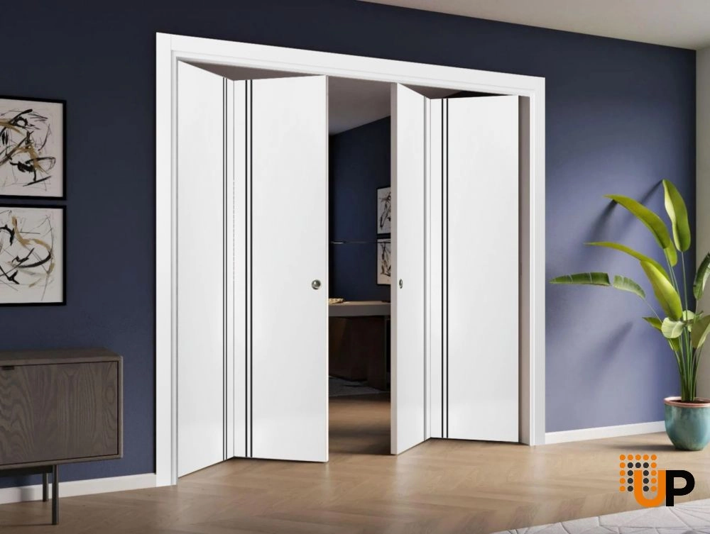4 folding panels solid wood with honeycomb sliding modern interior bi-fold double door | Planum 0016 White | 72 x 80 (4* 18x80) photo#2