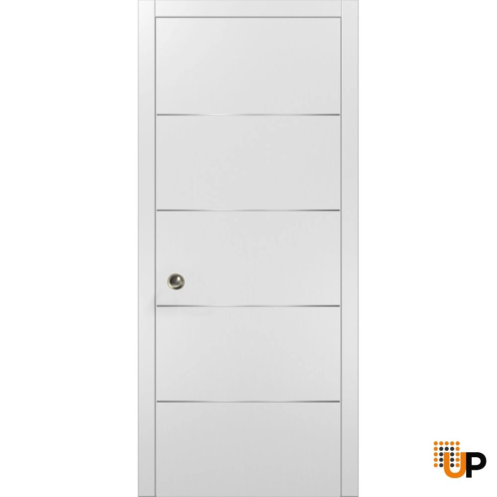 Single solid wood with honeycomb sliding modern interior pocket door | Planum 0020 White | 18 x 80 photo#1