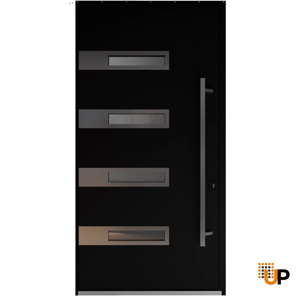 Single pivot metal-aluminum modern exterior door with tinted clear-mirrored glass | Axis 1131 Black Matte | 66 x 108 photo#1