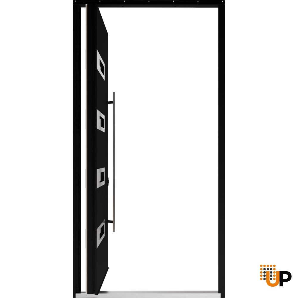 Single pivot metal-aluminum modern exterior door with tinted clear-mirrored glass | Axis 1131 Black Matte | 66 x 108 photo#6