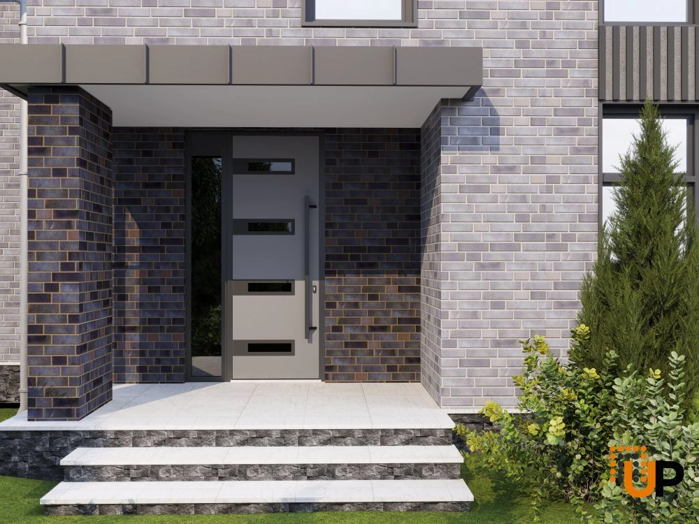 Single swing metal-aluminum modern exterior door with triplex | Ronex 0131 Gray | 48 x 96 photo#3
