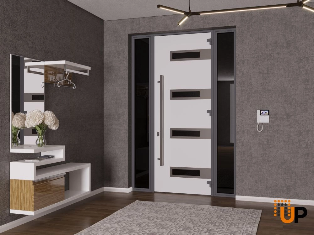 Single swing metal-aluminum modern exterior door with triplex | Ronex 0131 Black | 60 x 96 photo#4