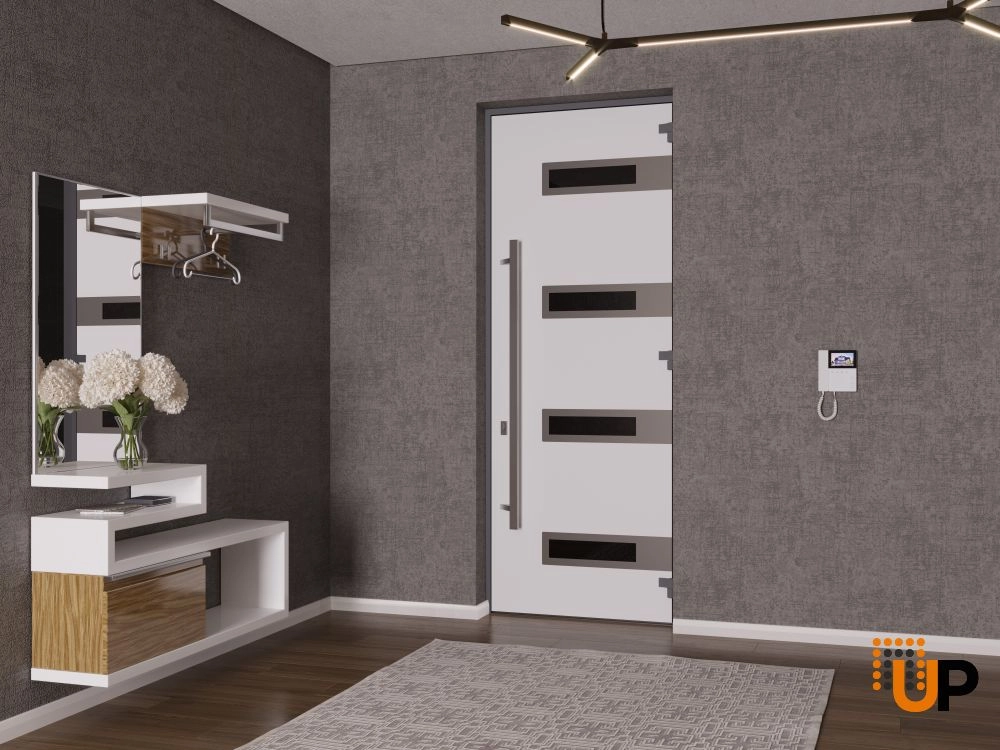 Single swing metal-aluminum modern exterior door with triplex | Ronex 0131 Black | 36 x 96 photo#4