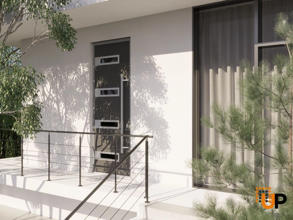 Single swing metal-aluminum modern exterior door with triplex | Ronex 0131 Black | 36 x 96 photo#3