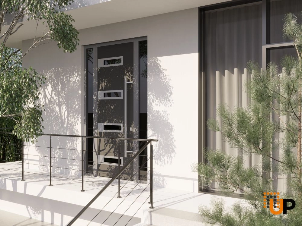 Single swing metal-aluminum modern exterior door with triplex | Ronex 0131 Black | 60 x 96 photo#3