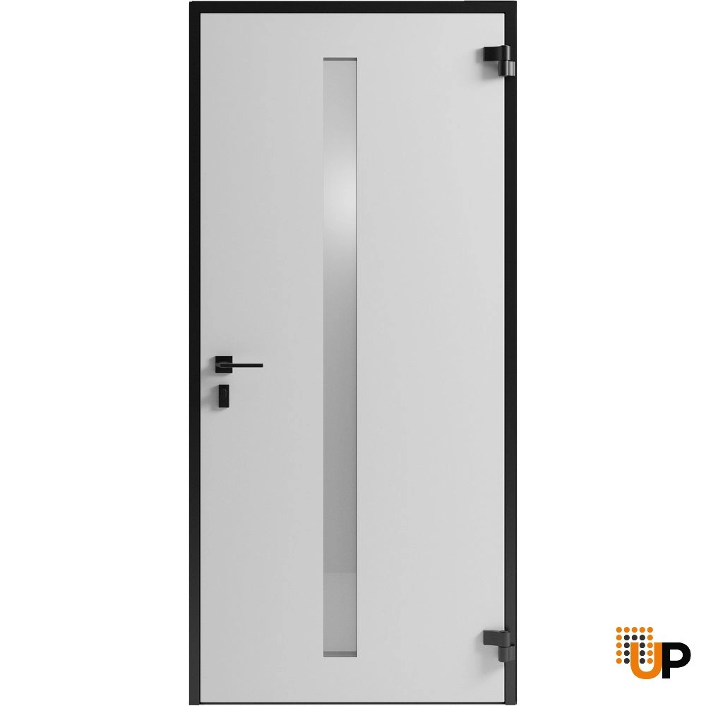 Single swing metal-aluminum modern exterior door with clear-mirrored glass | Hiddex 0155 Ardesia Nero | 36 x 80 photo#2
