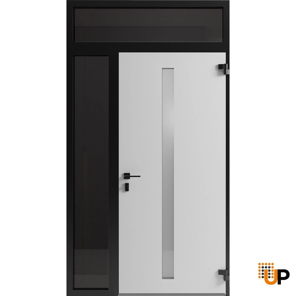 Single swing metal-aluminum modern exterior door with clear-mirrored glass | Hiddex 0155 Ardesia Nero | 50 x 94 (36+14 x 80+14) photo#2