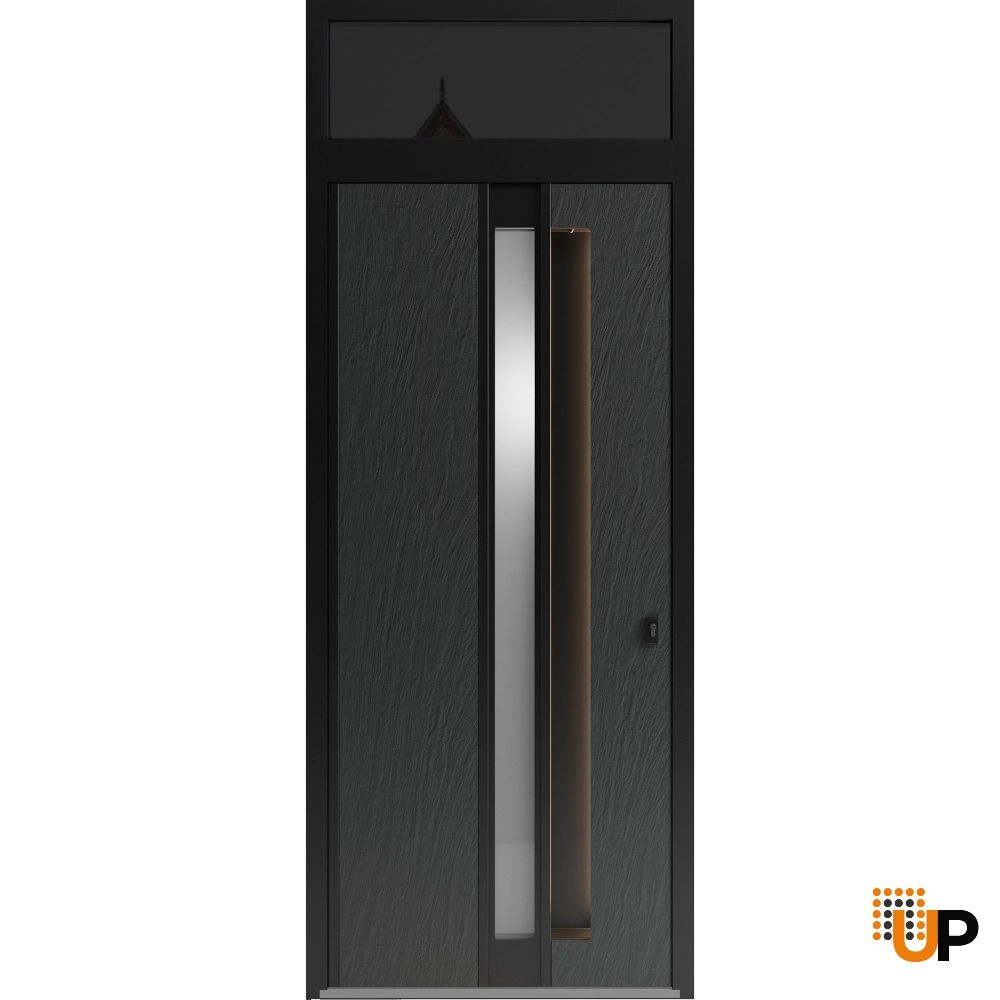 Single swing metal-aluminum modern exterior door with clear-mirrored glass | Hiddex 0155 Ardesia Nero | 36 x 92 (36 x 80+12) photo#1