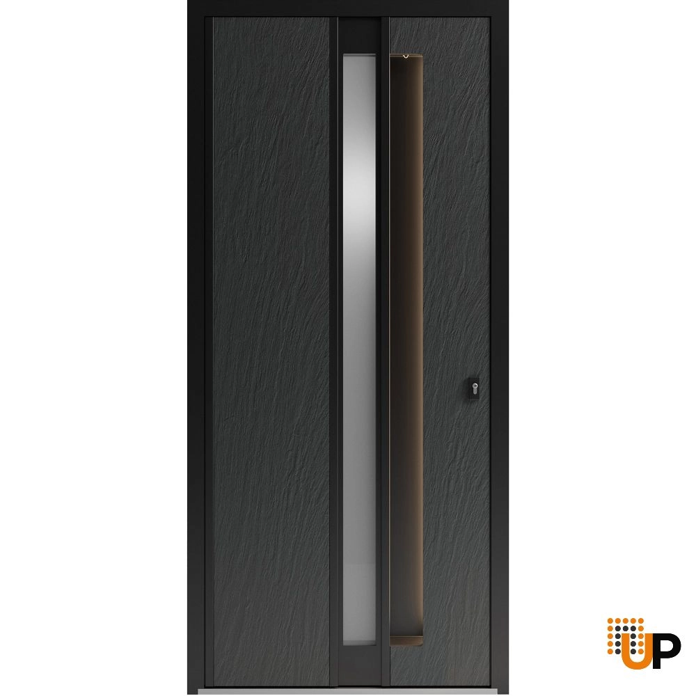 Single swing metal-aluminum modern exterior door with clear-mirrored glass | Hiddex 0155 Ardesia Nero | 36 x 96 (36 x 96) photo#1