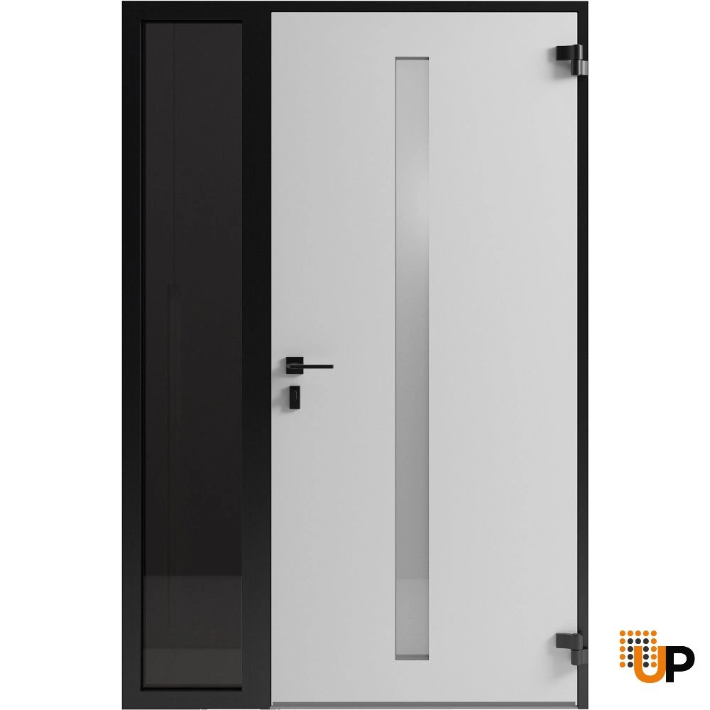 Single swing metal-aluminum modern exterior door with clear-mirrored glass | Hiddex 0155 Ardesia Nero | 52 x 80 (36+16 x 80) photo#2