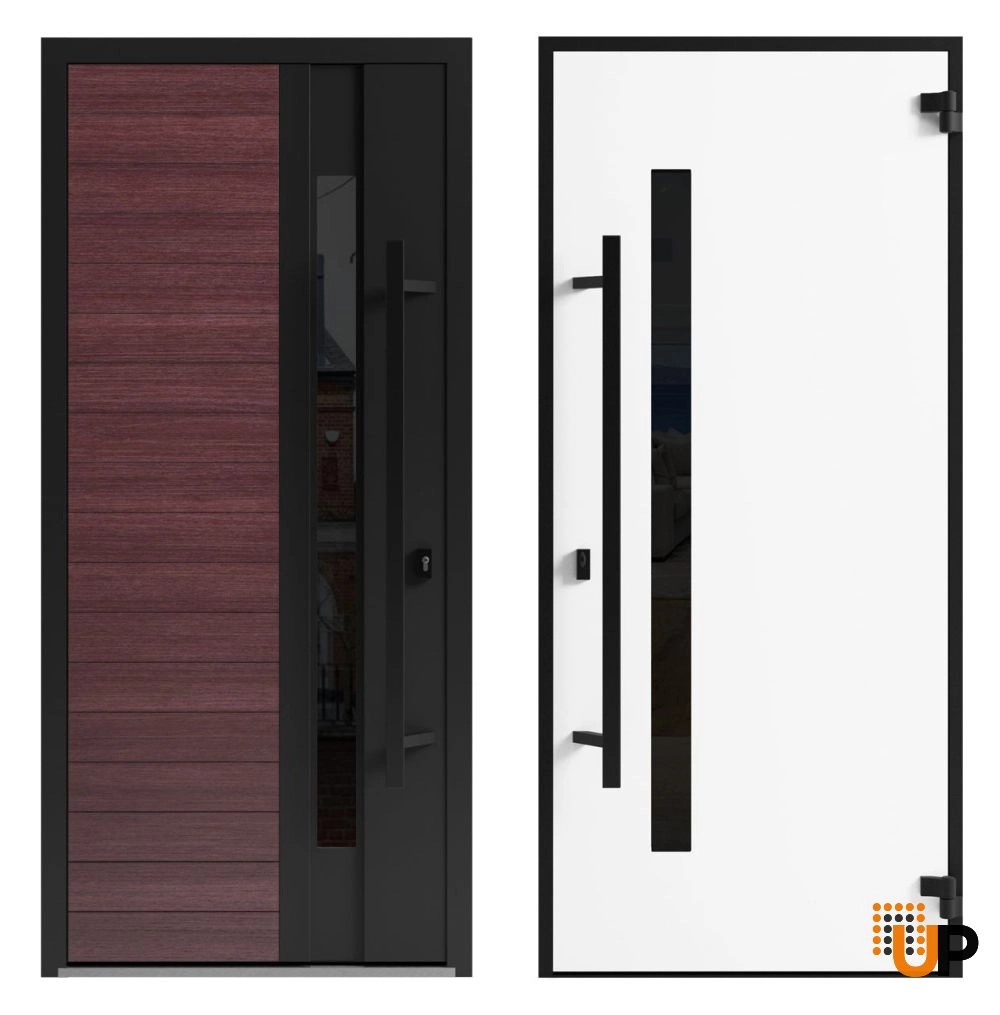 Single swing metal-aluminum modern exterior door with triplex | Ronex 0162 Red Oak | 36 x 80 photo#5