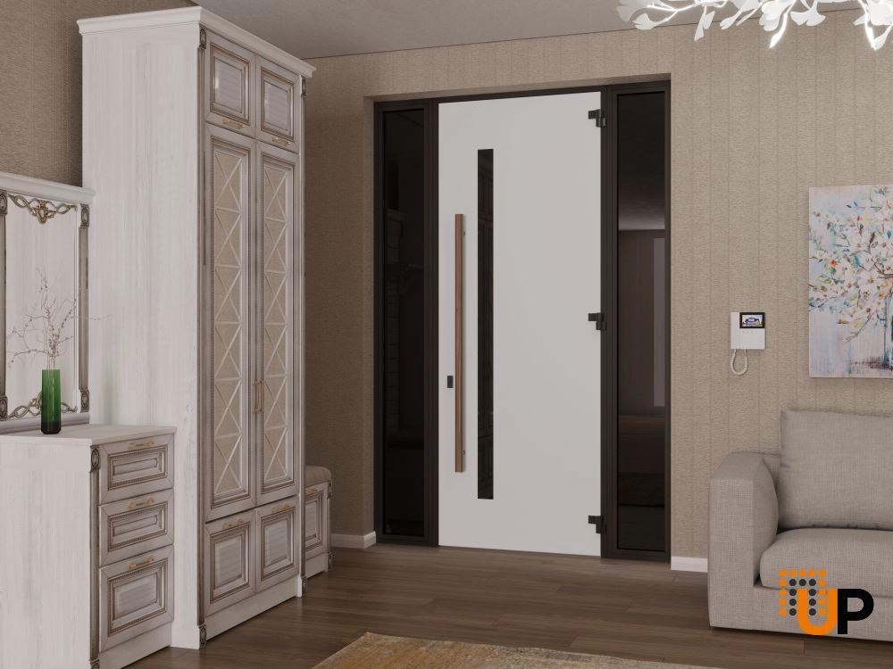Single swing metal-aluminum modern exterior door with tinted clear-mirrored glass | Dekton 0163 Venezia Noce | 60 x 96 photo#6