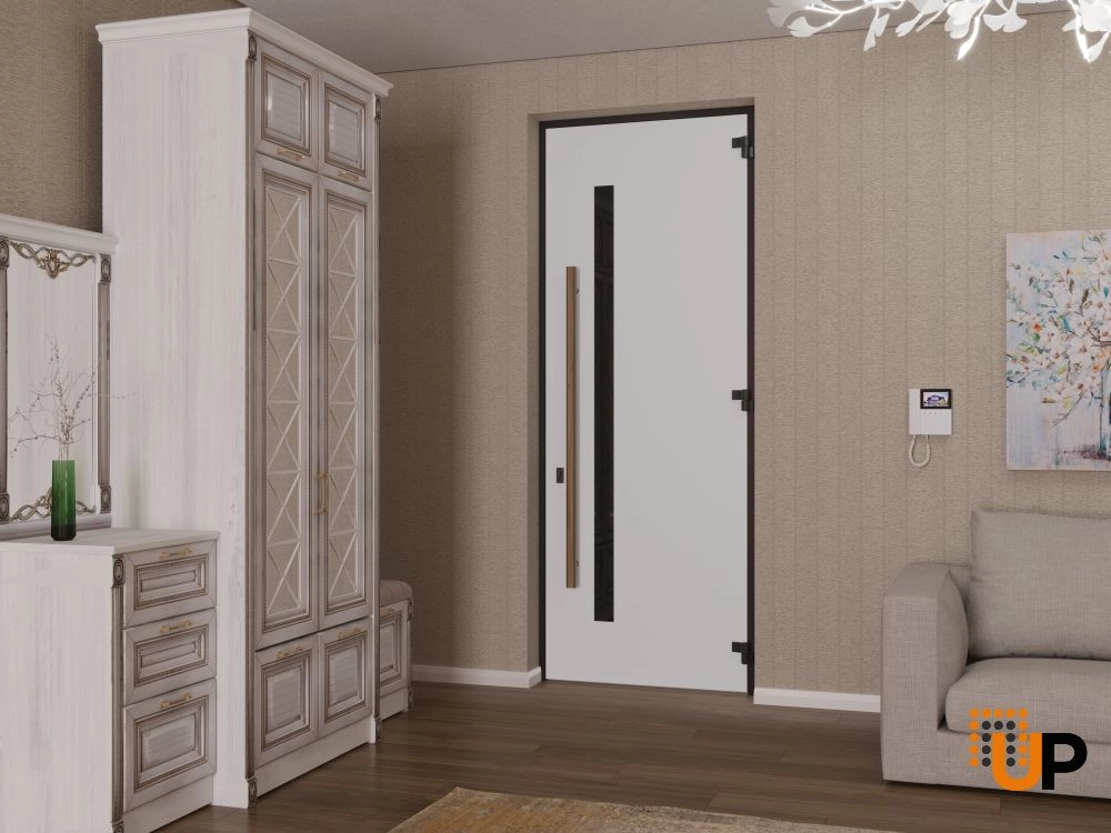 Single swing metal-aluminum modern exterior door with tinted clear-mirrored glass | Dekton 0163 Venezia Noce | 36 x 96 photo#6