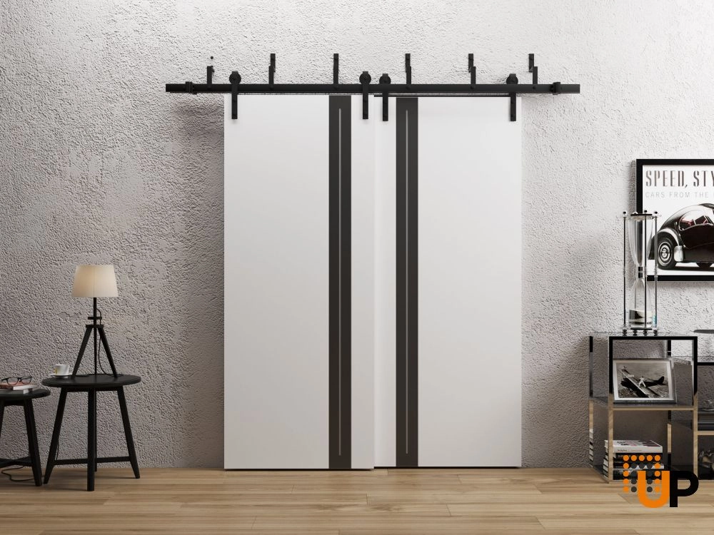 Double solid wood with honeycomb sliding interior barn bypass door | Planum 0444 White | 36 x 80 photo#2
