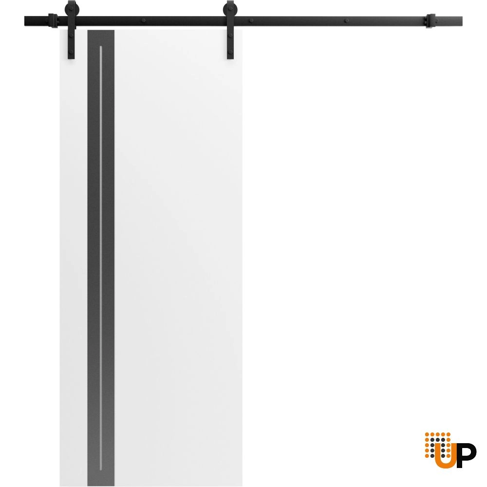 Single solid wood with honeycomb sliding interior barn door | Planum 0444 White | 18 x 80 photo#1