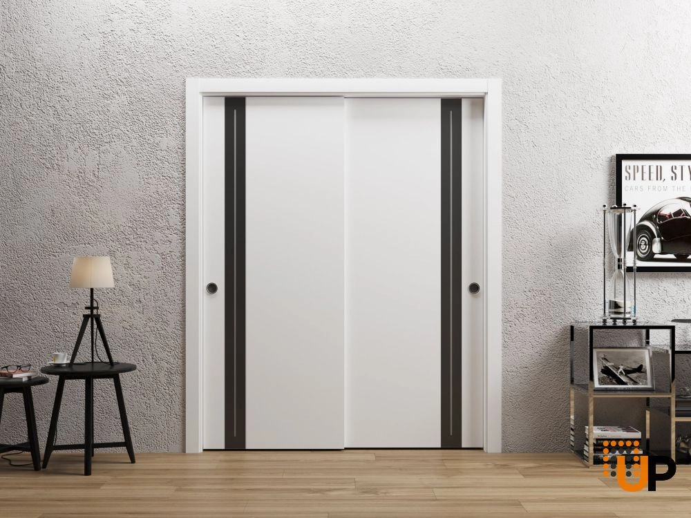 Double solid wood with honeycomb sliding flush interior closet bypass door | Planum 0444 White | 36 x 80 photo#2
