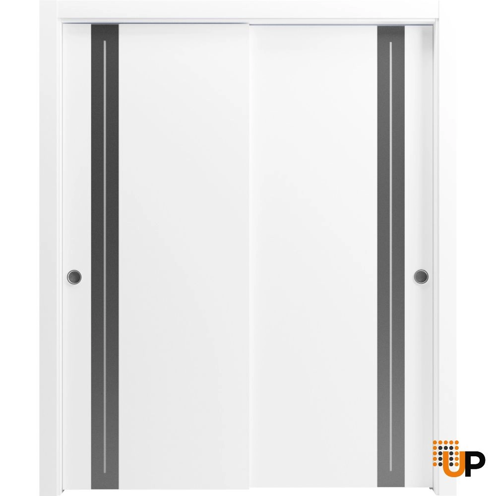 Double solid wood with honeycomb sliding flush interior closet bypass door | Planum 0444 White | 36 x 80 photo#1