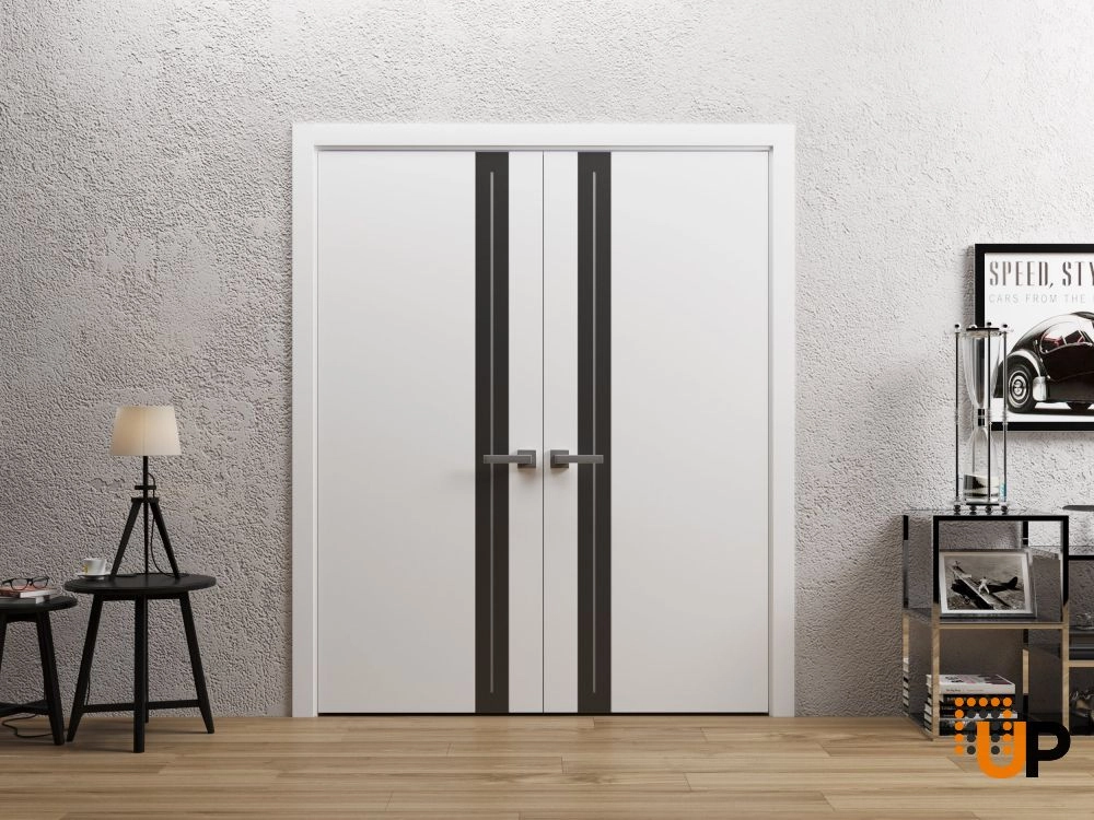 Double solid wood with honeycomb flush interior swing double door | Planum 0444 White | 36 x 80 photo#2