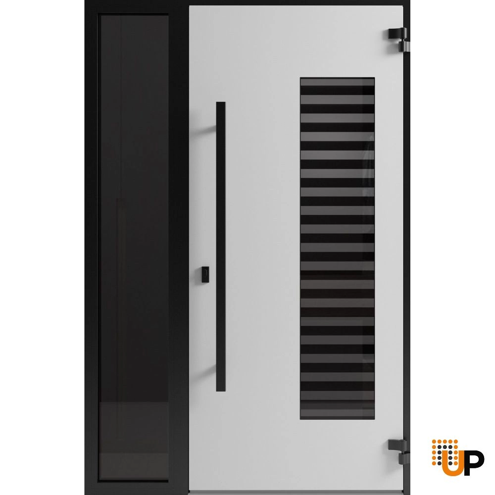 Single swing metal-aluminum modern exterior door with triplex glass | Ronex 0633 Grey | 48 x 80 (36+12 x 80) photo#2