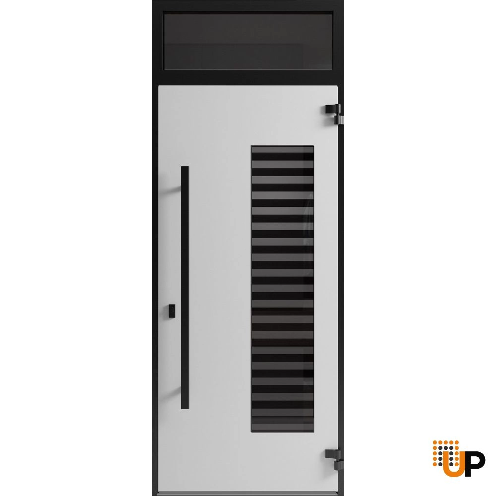 Single swing metal-aluminum modern exterior door with triplex glass | Ronex 0633 Grey | 36 x 92 (36 x 80+12) photo#2