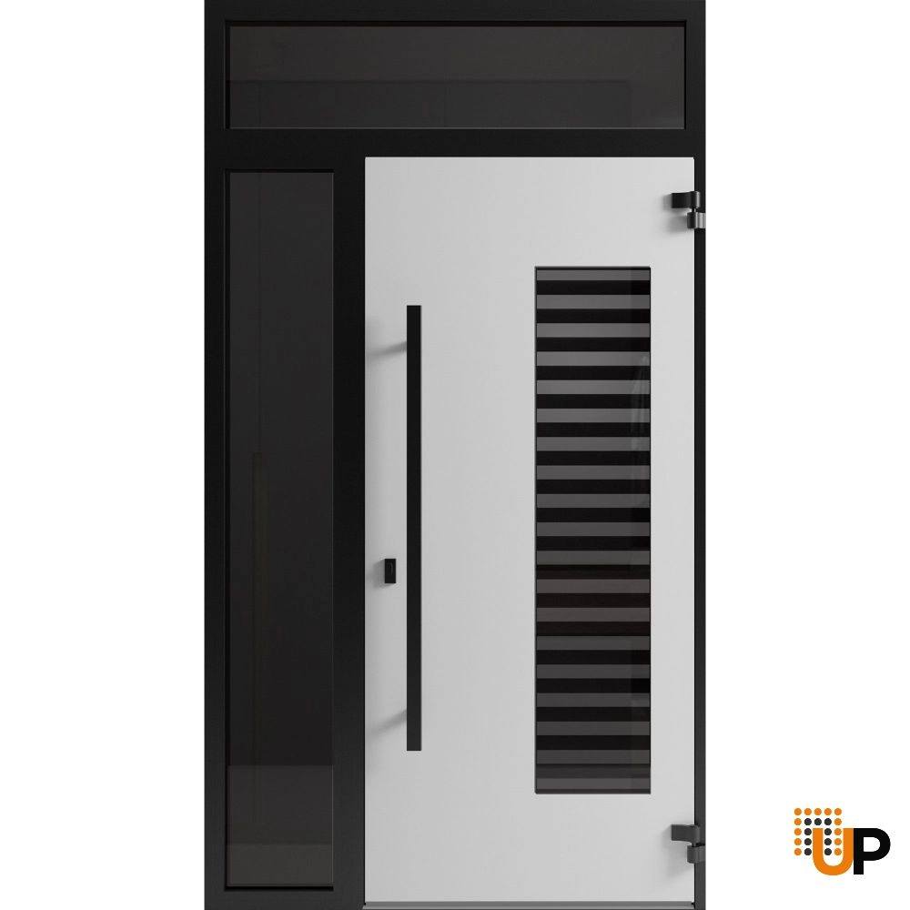 Single swing metal-aluminum modern exterior door with triplex glass | Ronex 0633 Grey | 48 x 92 (36+12 x 80+12) photo#2
