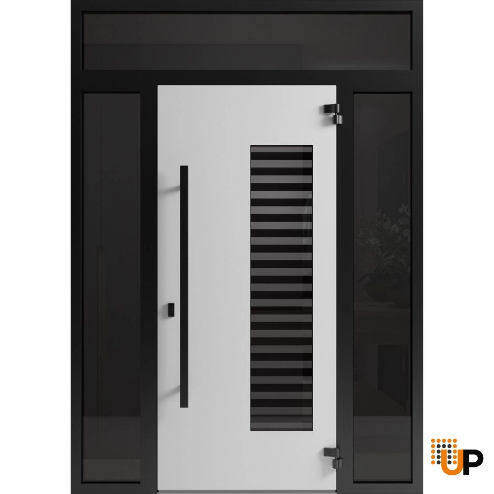Single swing metal-aluminum modern exterior door with triplex | Ronex 0633 Grey | 60 x 92 (12+36+12 x 80+12) photo#2