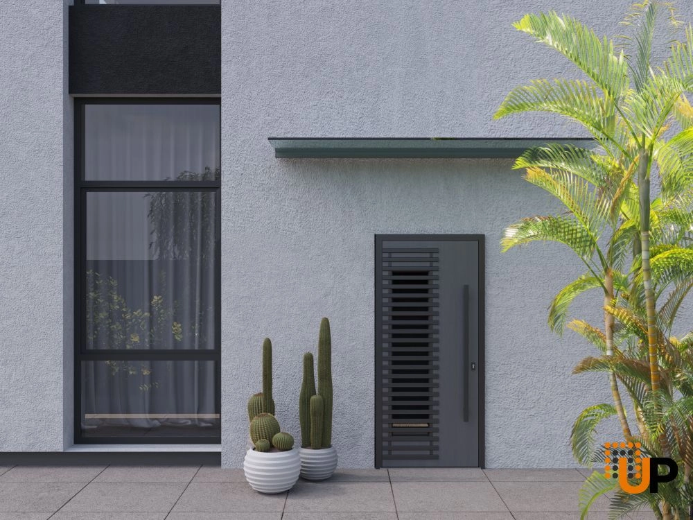 Single swing metal-aluminum modern exterior door with triplex | Ronex 0633 Grey | 36 x 80 photo#3