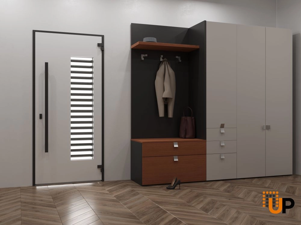 Single swing metal-aluminum modern exterior door with triplex | Ronex 0633 Grey | 36 x 80 photo#4