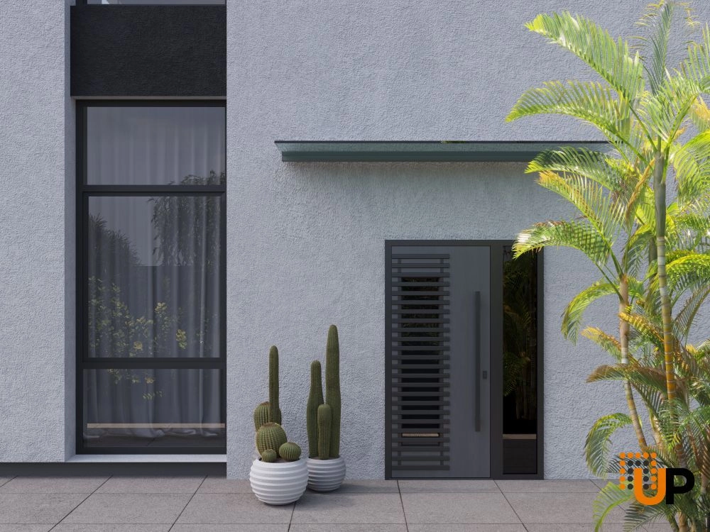Single swing metal-aluminum modern exterior door with triplex glass | Ronex 0633 Grey | 48 x 80 (36+12 x 80) photo#3